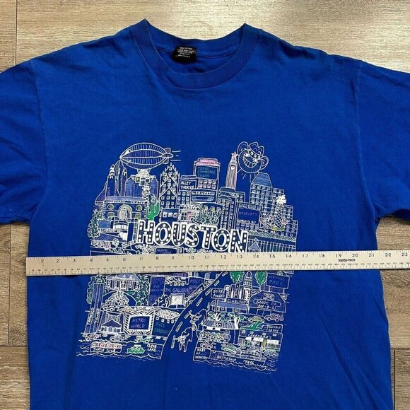 Vintage Houston City T-shirt Men's Size XL Made In USA Single Stitch Blue - Picture 7 of 8